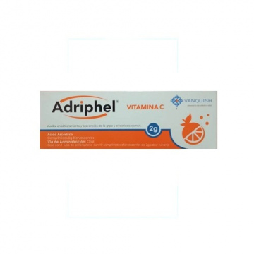 Ácido Ascórbico ADRIPHEL c/10 COMPS. EFERVS. Sabor Naranja 2 G.